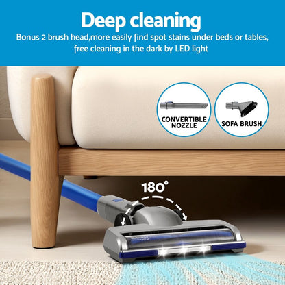 Devanti 300W Cordless Stick Vacuum with HEPA Filter - Blue