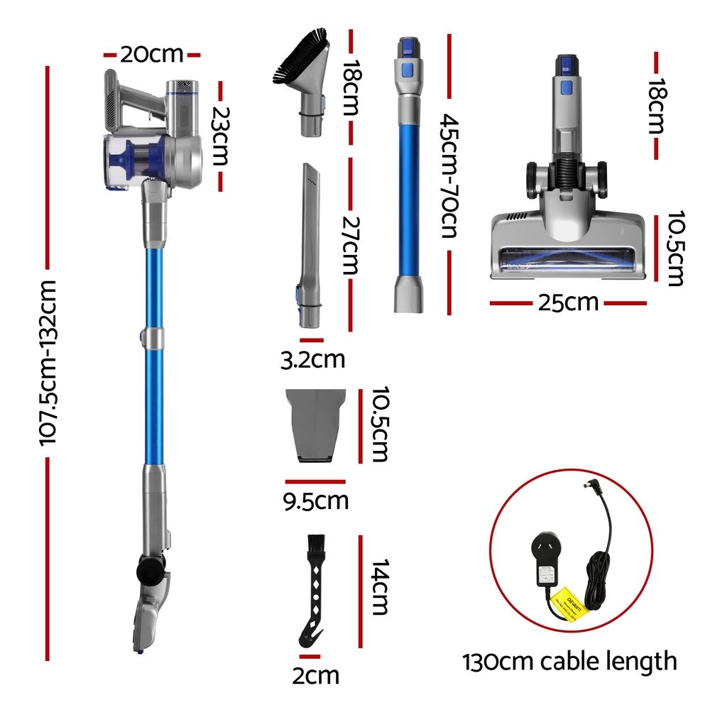 Devanti 300W Cordless Stick Vacuum with HEPA Filter - Blue