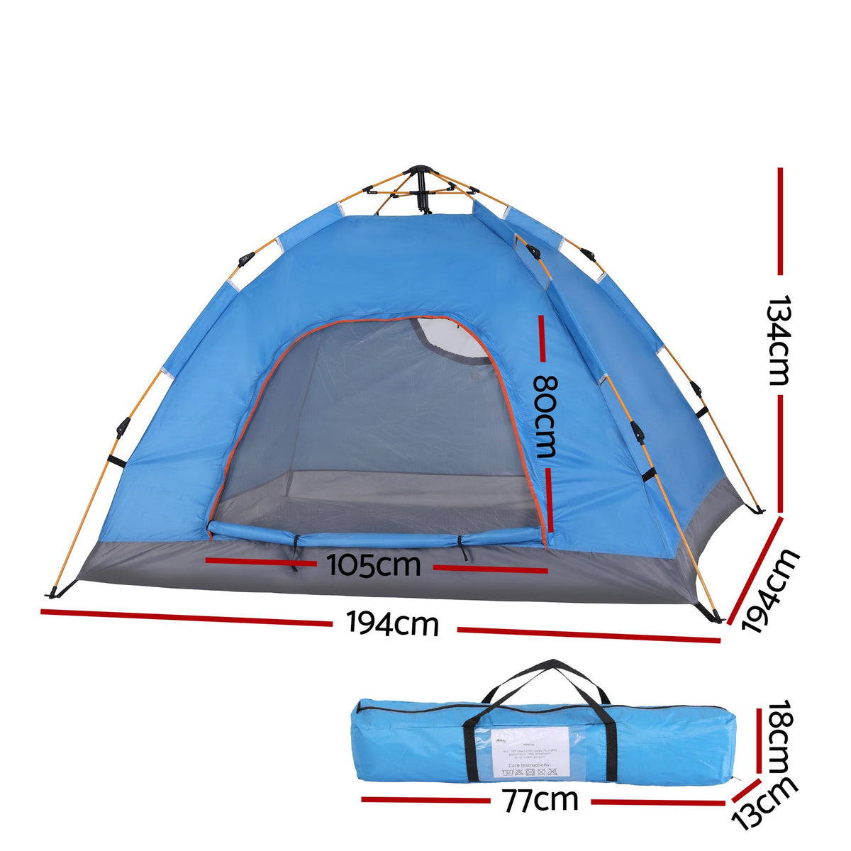 Weisshorn Instant Pop Up Camping Tent 2-3 Person Outdoor Hiking Tent Blue