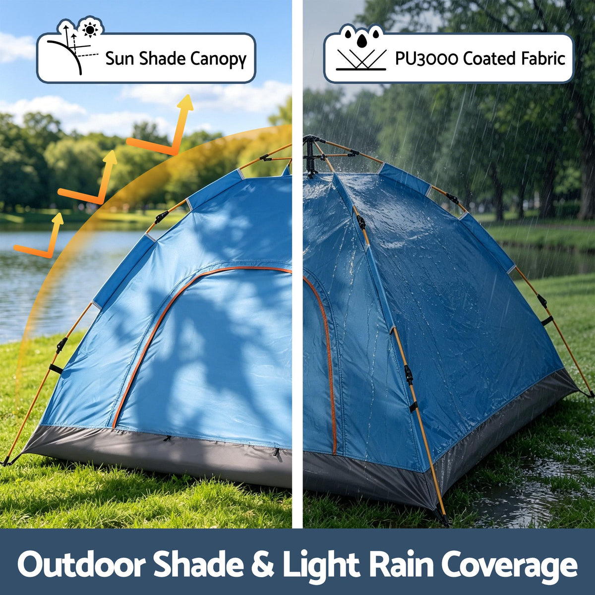 Weisshorn Instant Pop Up Camping Tent 2-3 Person Outdoor Hiking Tent Blue