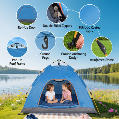 Weisshorn Instant Pop Up Camping Tent 2-3 Person Outdoor Hiking Tent Blue