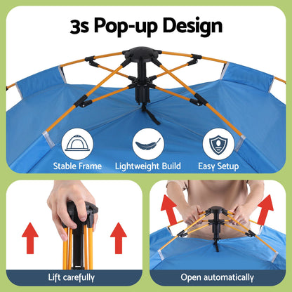 Weisshorn Instant Pop Up Camping Tent 2-3 Person Outdoor Hiking Tent Blue