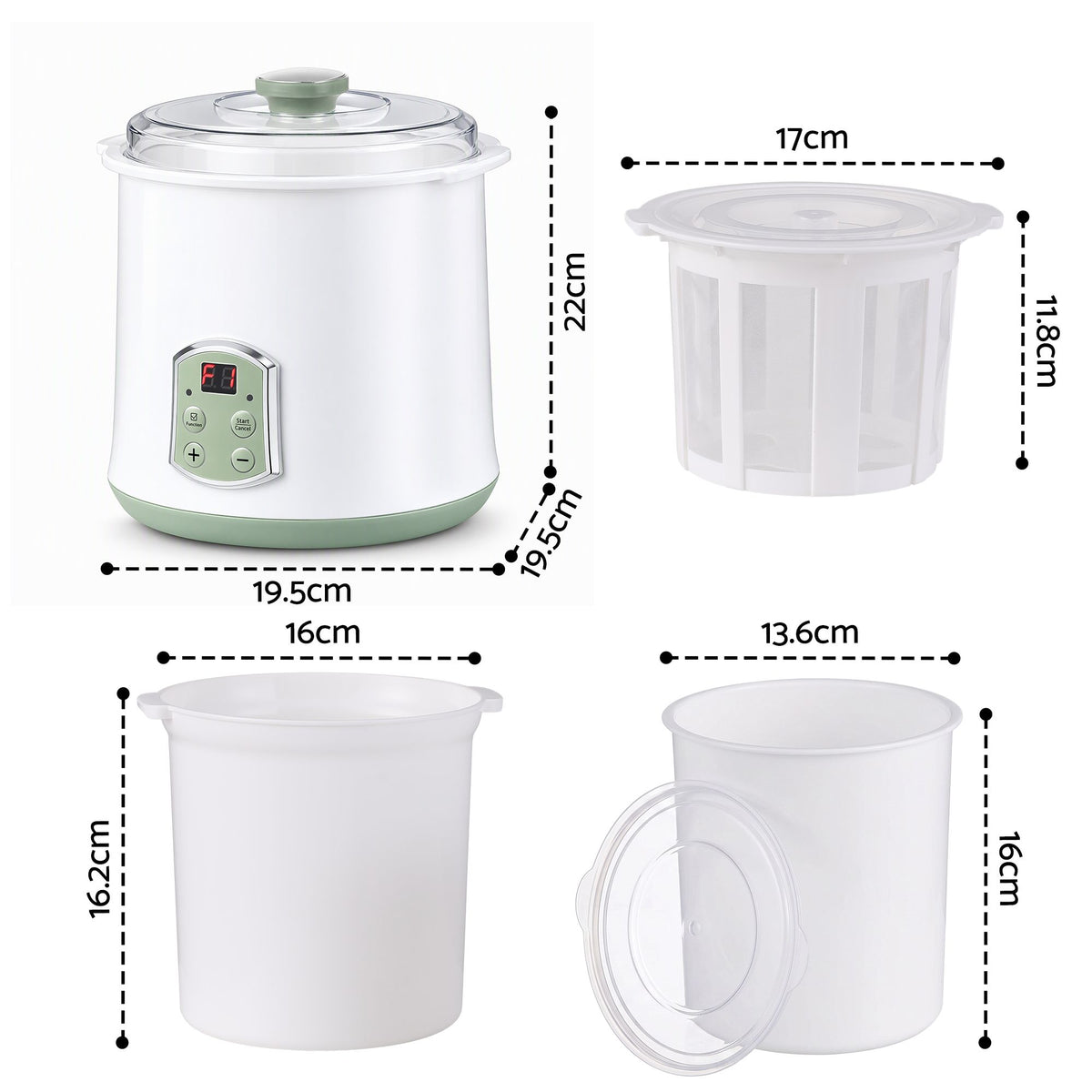 Devanti 2L Yoghurt Maker & Fermenter with Greek Yoghurt Strainer