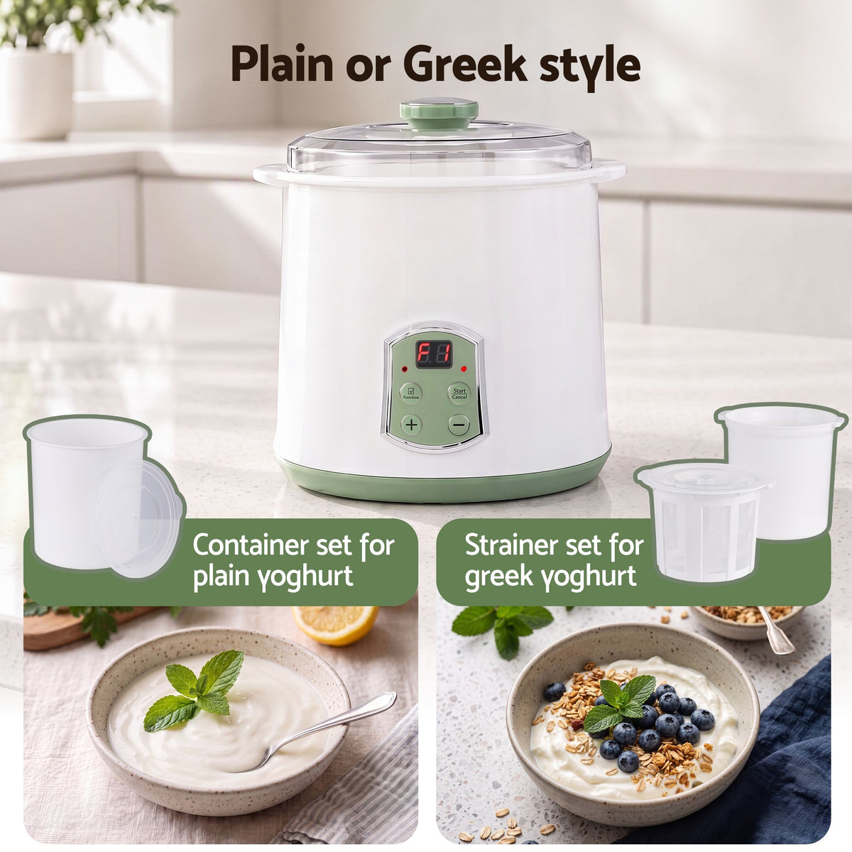 Devanti 2L Yoghurt Maker & Fermenter with Greek Yoghurt Strainer