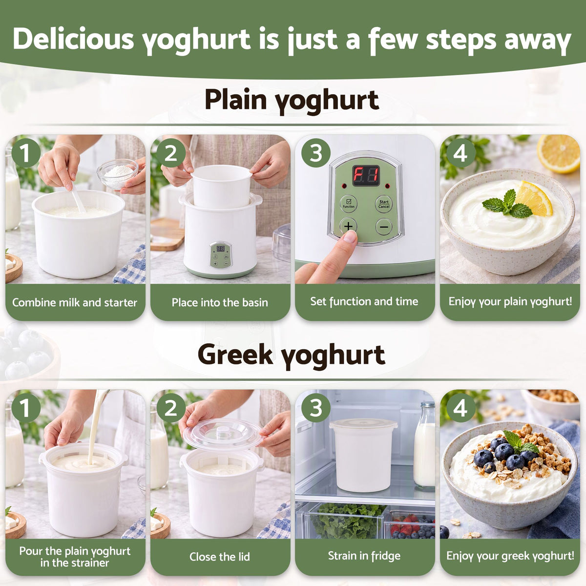 Devanti 2L Yoghurt Maker & Fermenter with Greek Yoghurt Strainer