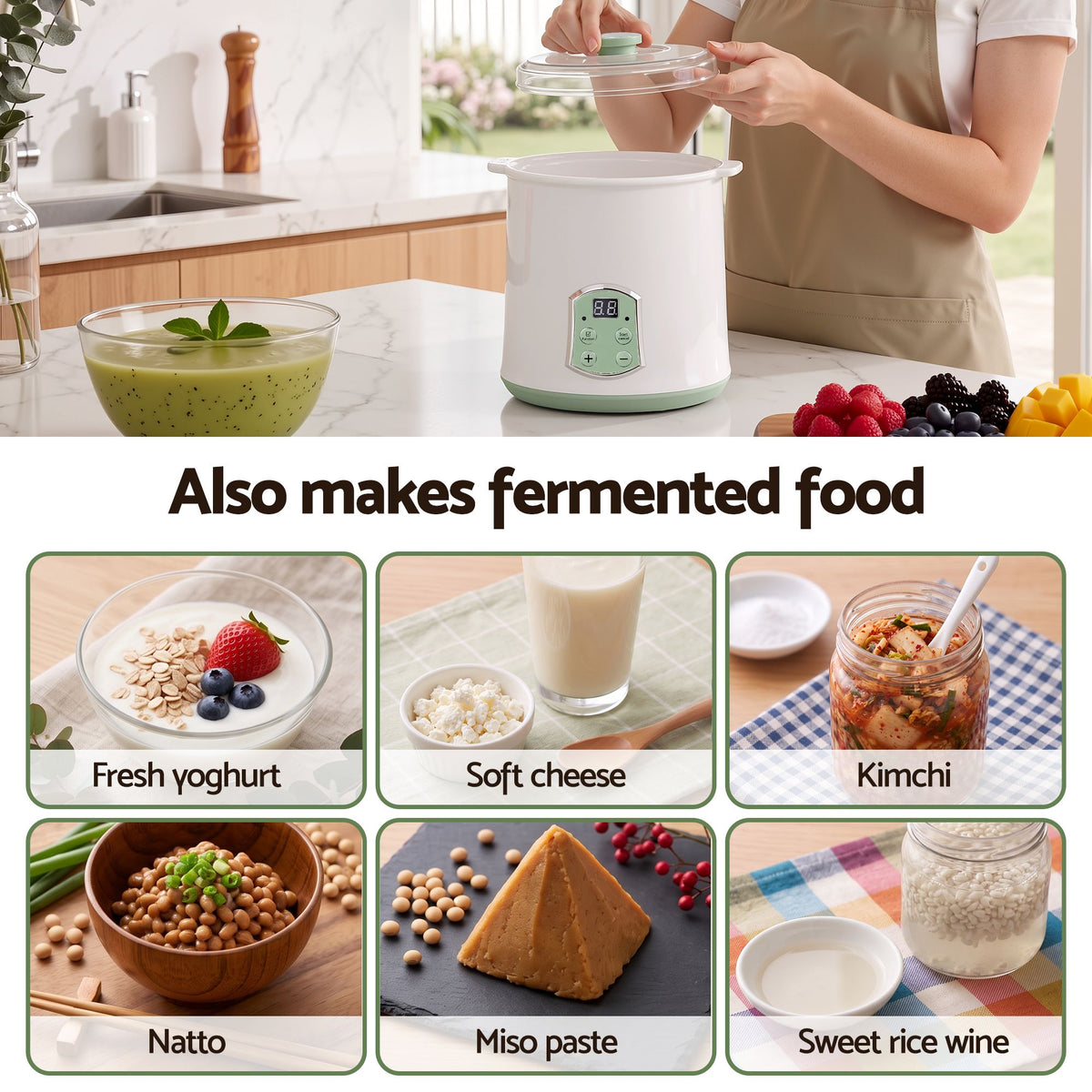Devanti 2L Yoghurt Maker & Fermenter with Greek Yoghurt Strainer