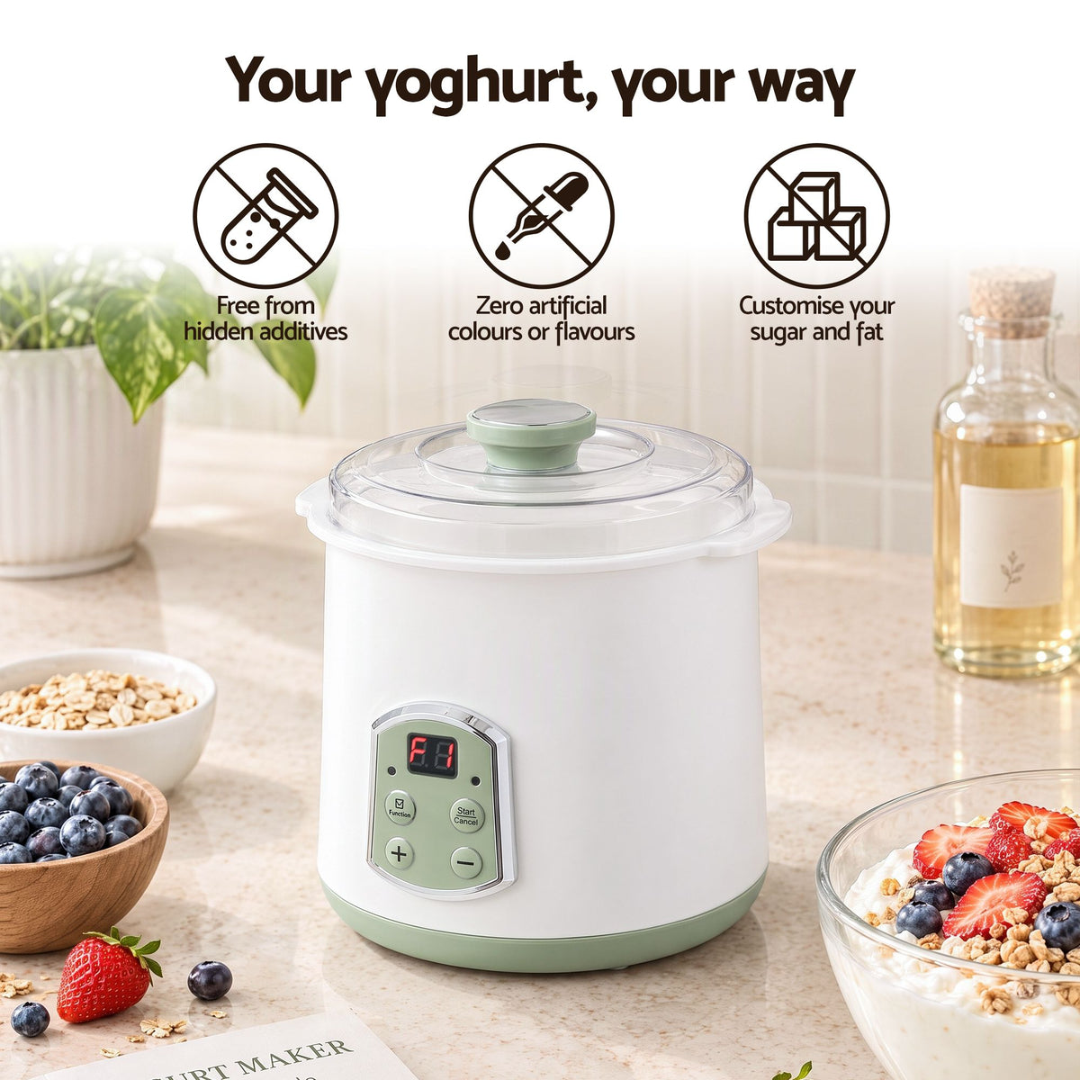 Devanti 2L Yoghurt Maker & Fermenter with Greek Yoghurt Strainer